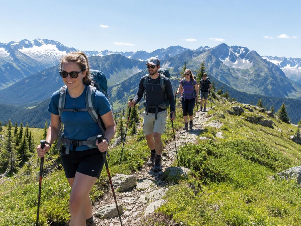 Hikers on an alpine ridge